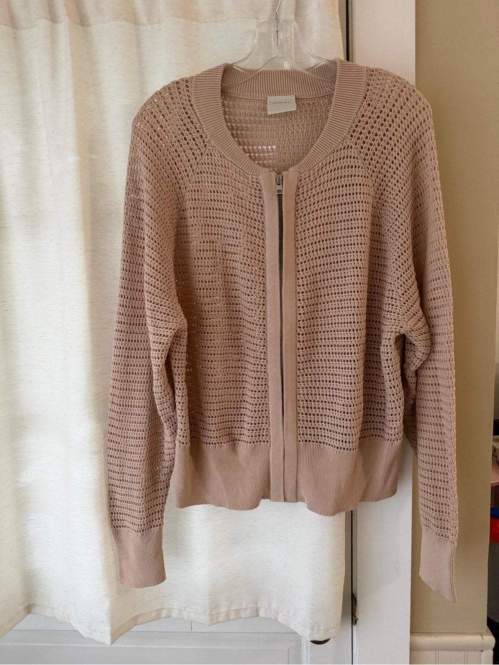 Varley Open-Knit Zip Cardigan in Taupe